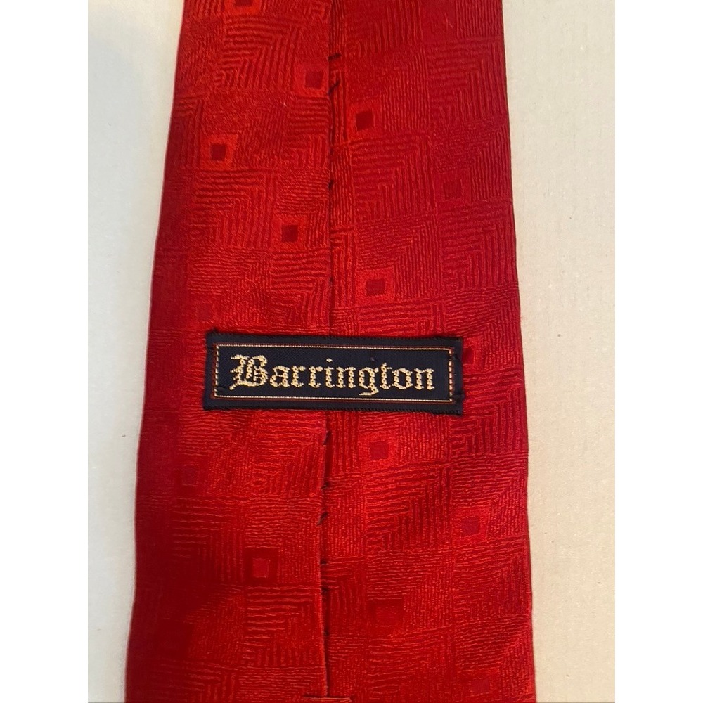 Barrington Mens Red Geometric Silk Necktie Made in USA Jacquard Square Pattern